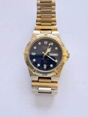 Bulova Marine Star Men’s Watch Gold Tone Diver Style Day Date Quartz Working